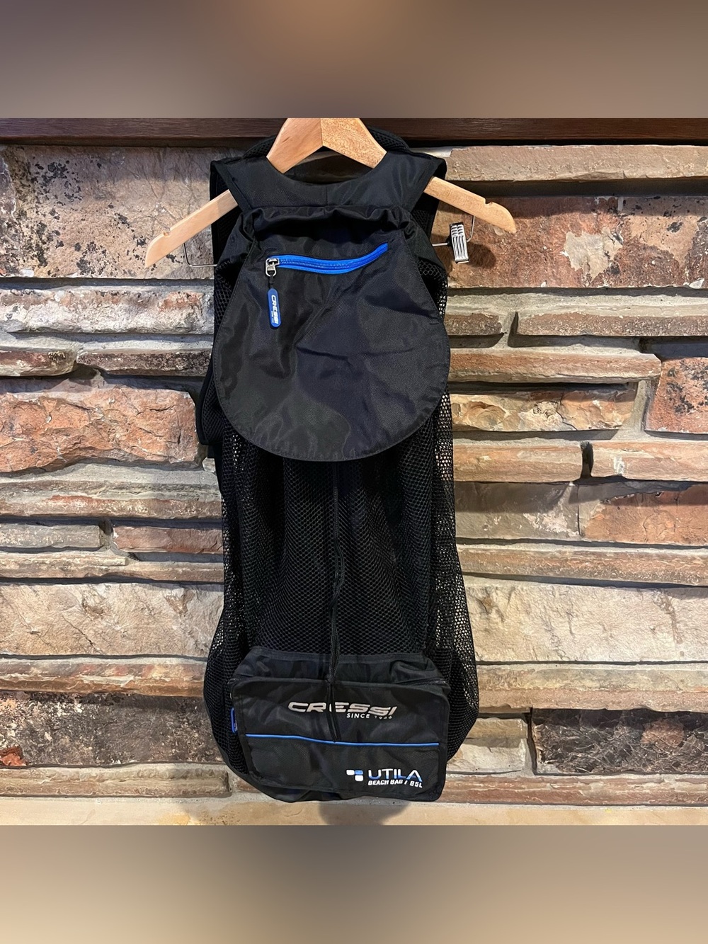Cressi Utila Beach Bag 85L Black Mesh Scuba Gear Bag with Blue Accents Packable